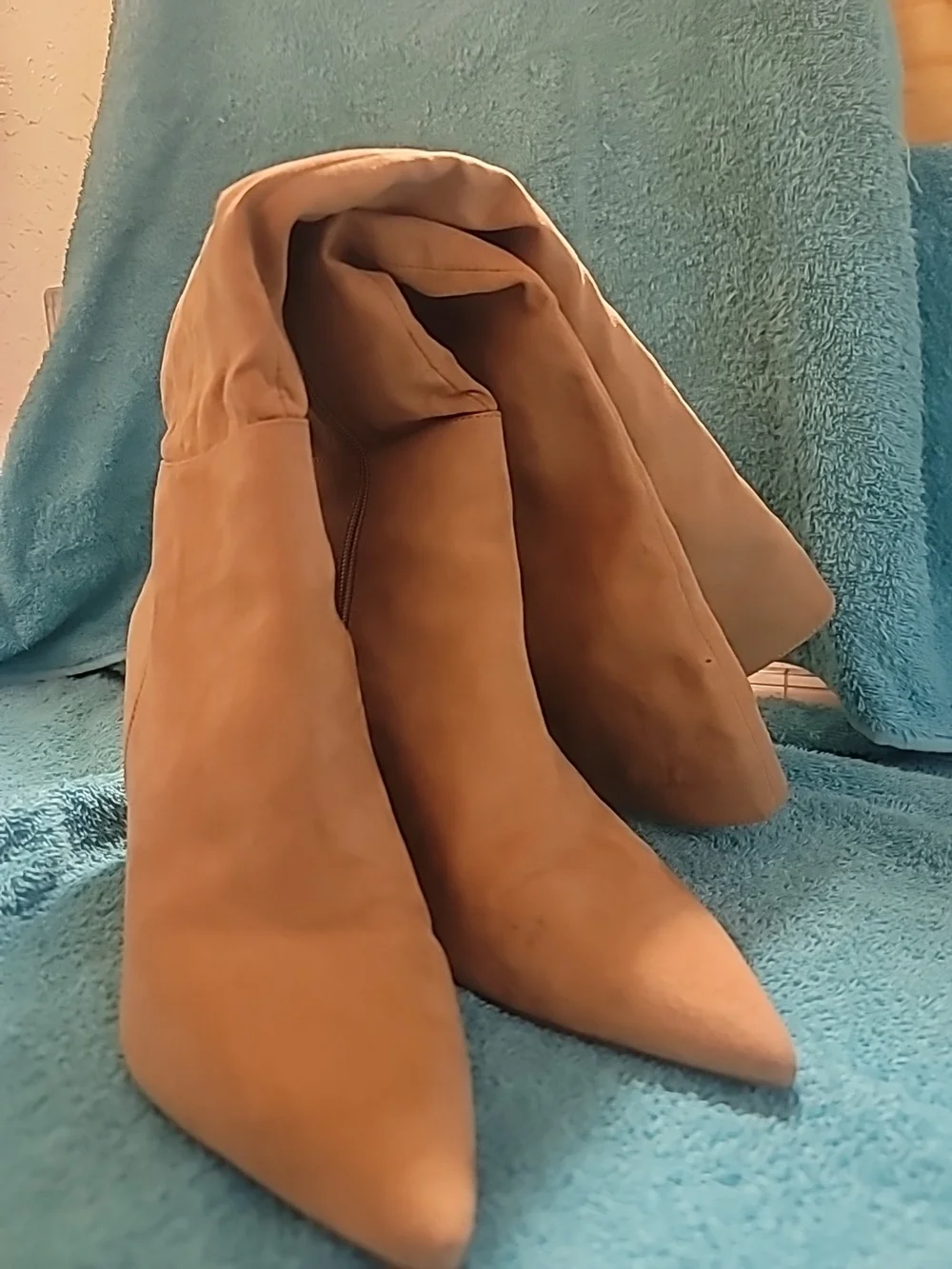 Melrose and Market Tall Pointed-Toe Over-the-Knee Boots in Tan